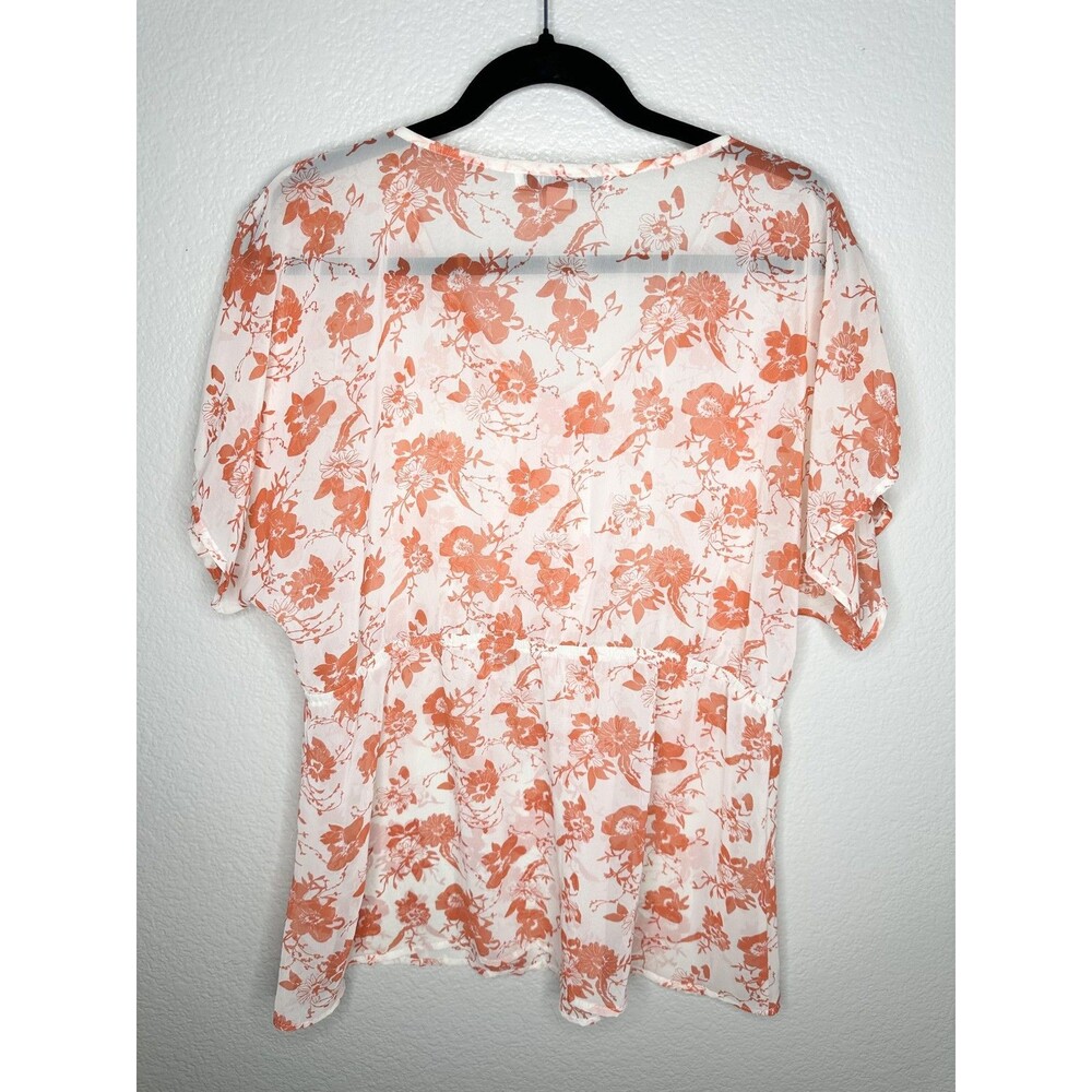Forever 21 Shirt Womens Large Orange Floral Button Front Peplum Short Sleeve - Picture 4 of 4